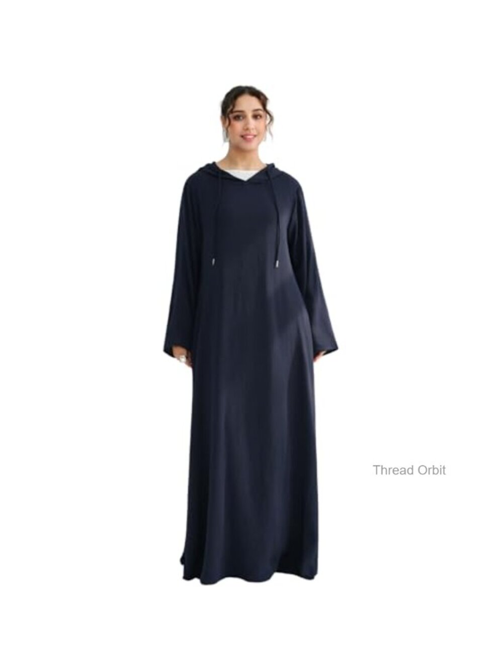 Hooded Abaya Maxi Dress Lightweight Polyester Pull On Pockets